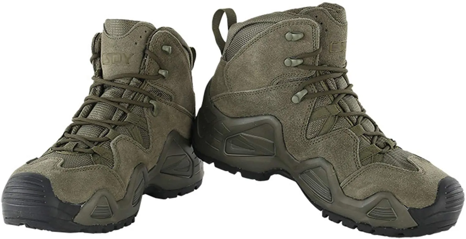 Wygwlg Outdoor Hiking Shoes, Men Waterproof Nylon Leather Tactical Boots, Camping Hunting Combat Hiking Shoes, Comfortable Breathable, Green-43