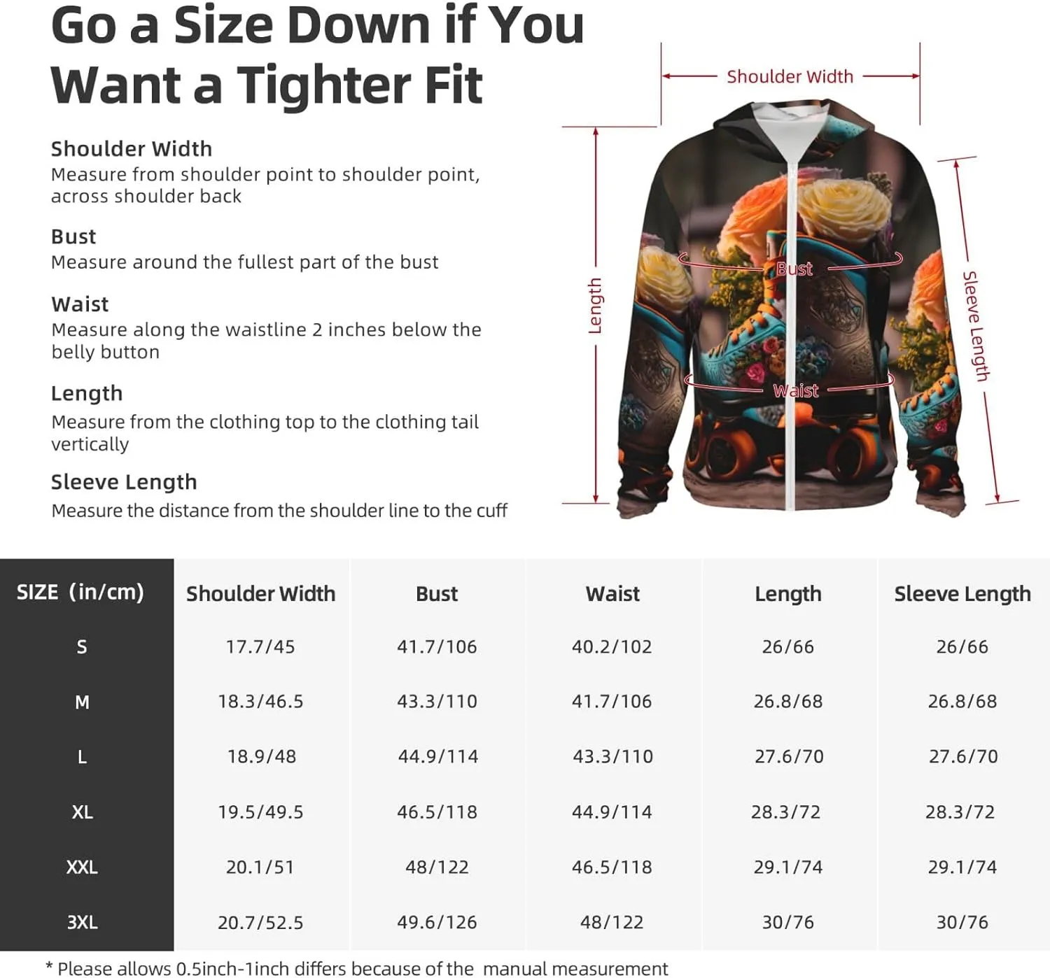 Zip Up Hoodie for Men Women - Classic Floral Blue Skate Shoes Hooded Sun Long Sleeve Shirt Men Women with Pockets